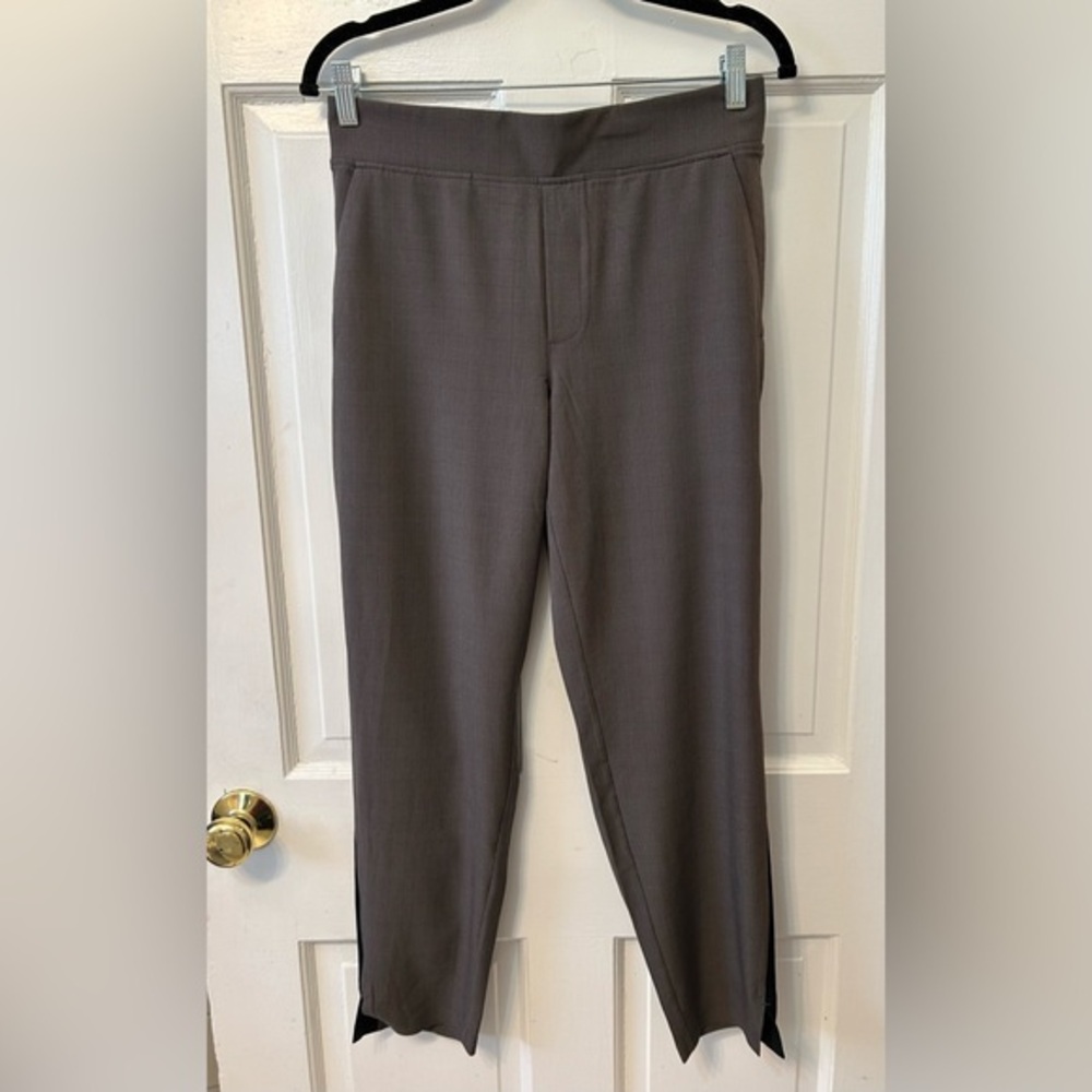 ATHLETA Brooklyn Ankle Pants Sz 6 Grey Houndstooth w Velvet Side Stripe